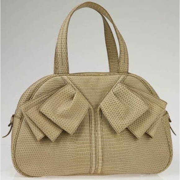 Yves Saint Laurent Beige Lizard Embossed Leather Obi Satchel Bag - Picture 13 of 15